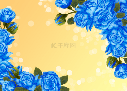 蓝色花卉渐变光斑玫瑰花梦幻