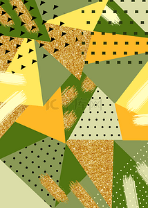 绿色几何图形背景图片_孟菲斯几何金色闪光抽象黄绿色背景