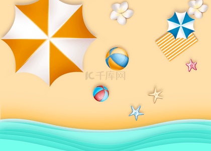 海滩剪纸背景图片_炎热的夏季剪纸海滩背景