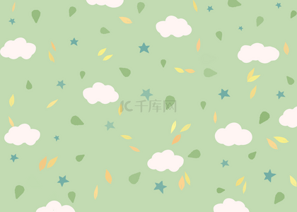 绿色落叶背景图片_绿色可爱云朵背景
