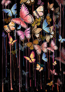 水彩颜料涂鸦艺术背景蝴蝶