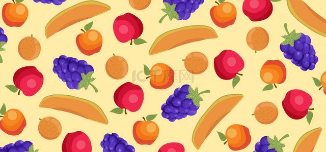 夏季新鲜水果平铺黄色背景