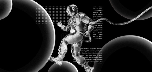 航空科技背景图片_迷失太空太空人黑白酸性风格太空漫步
