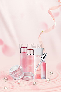 美妆化妆品质感丝绸粉色浪漫背景