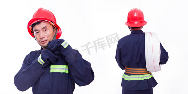 消防人像消防员救援消防器材摄影图配图