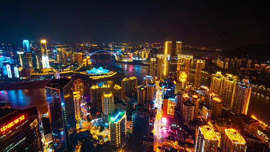 大气科技摄影照片_科技感重庆CBD城市灯光秀全景
