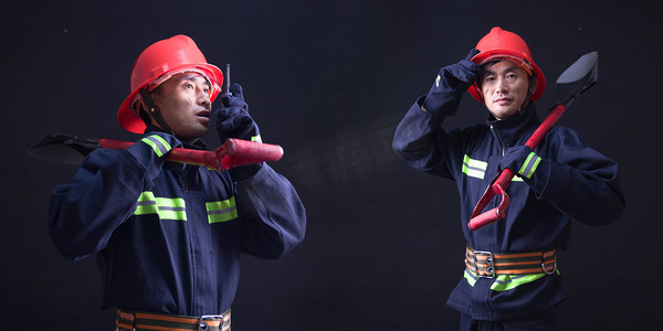 消防灭火救援消防员人像摄影图配图