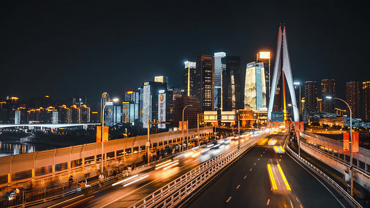 震撼重庆地标千厮门大桥车流夜景