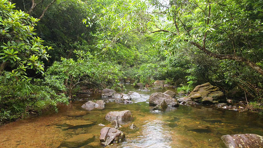 广西十万大山腹地八寨沟风景区航拍河流溪水