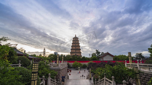 西安旅游主图摄影照片_西安古建筑地标旅游景点大雁塔日出