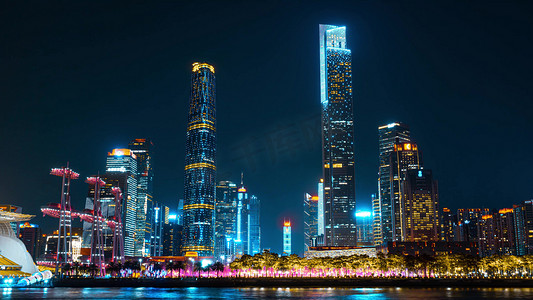 广州珠江新城CBD商务大楼灯光秀城市夜景