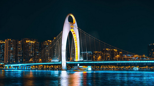 震撼广州珠江猎德大桥城市夜景