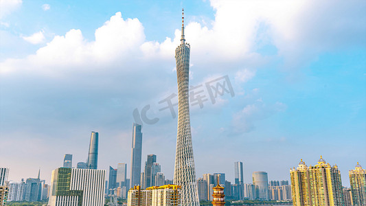 大气橘黄色背景摄影照片_大气广州城市地标建筑广州塔壮观高层建筑