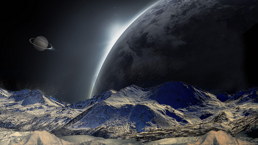 宇宙星球大陆空间太空土星地球太空雪山宇宙星空摄影图配图