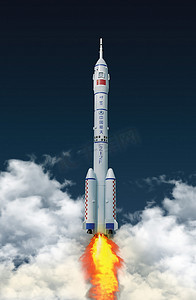 载人航天摄影照片_火箭升空太空航天神舟穿越云层白天火箭太空宇宙发射摄影图配图