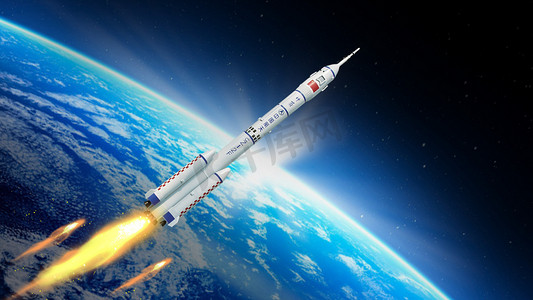 神射火箭发射宇宙太空成功白天火箭太空宇宙发射摄影图配图