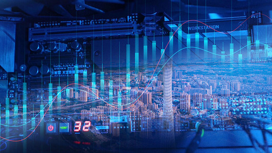 金融科技科技摄影照片_蓝色股市折线图数据科技K线图炒股摄影图配图