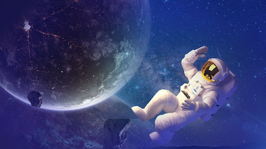 太空女孩小提琴摄影照片_地球星球宇宙太空宇航员夜晚宇宙宇航员太空遨游摄影图配图