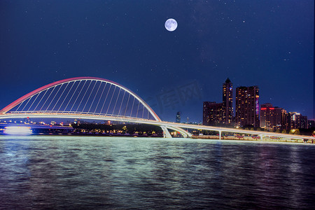 广州海心步行桥海心天台珠江夜景摄影图配图