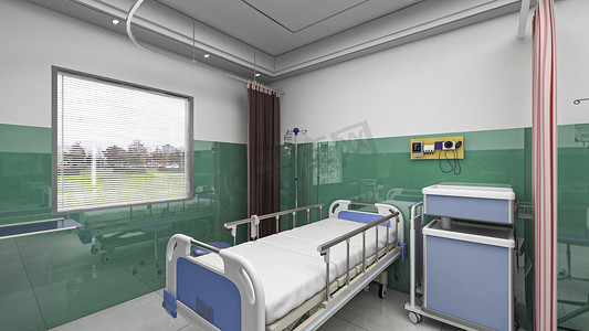 医院病房病床床头环境摄影图配图