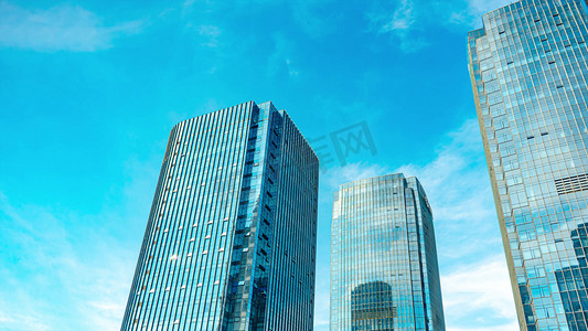 震撼蓝天白云下的杭州绿都国金商务中心商务写字楼办公楼