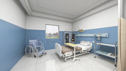 室内医院病房病床设计摄影图配图