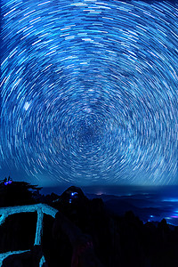 奇幻摄影照片_星河夜晚星轨郊外背景摄影图配图