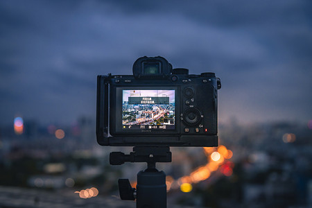 城市夜景相机拍摄摄影图配图