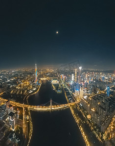 航拍城市夜景摄影照片_航拍夜景广州航拍城市摄影图配图