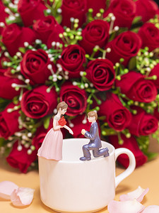 玫瑰花情人节求婚白天玫瑰花情侣求婚浪漫摄影图配图