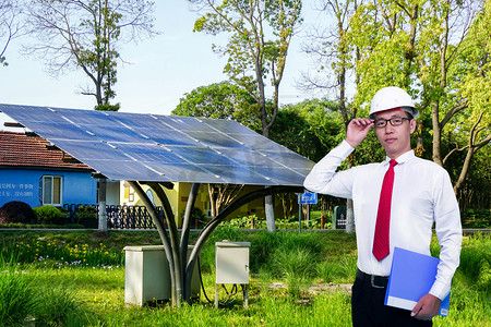 新能源工程师人像低碳环保太阳能摄影图配图