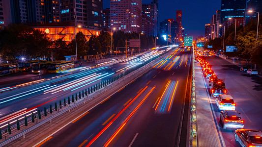 交通发达摄影照片_移动震撼北京国贸急速车流