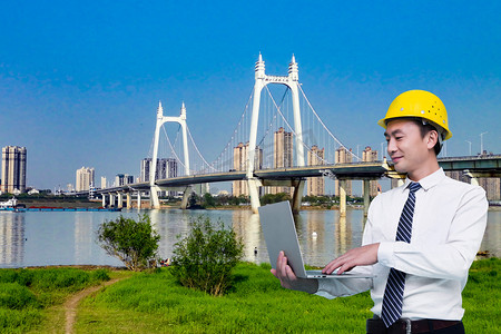 桥梁建筑工程师人像监理基础工程技术员摄影图配图