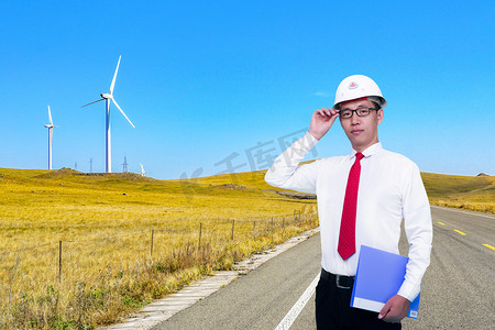 新能源工程师技术员工程师人像风力发电摄影图配图