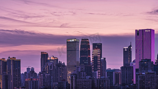 城市摄影照片_重庆渝中CBD高楼建筑夜幕晚霞