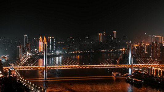 水门寺大佛摄影照片_黑金重庆东水门大桥两岸车流夜景