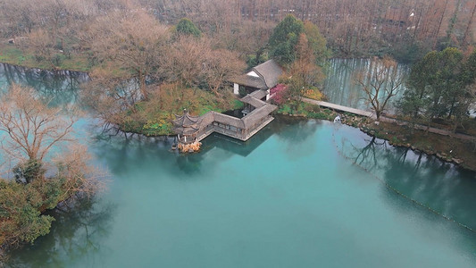 唯美航拍杭州西湖浴鹄湾江南庭阁风景