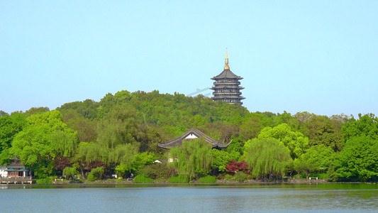 杭州西湖晴朗天气景色