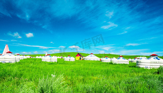塞北大草原摄影照片_内蒙古白天蒙古包室外草原摄影图配图