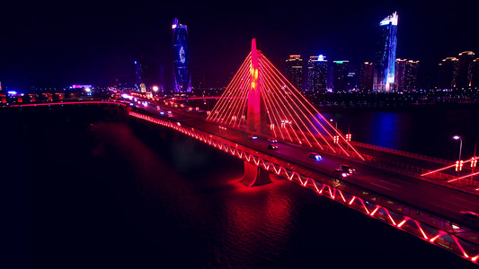 南昌大桥摄影照片_航拍江西南昌朝阳大桥夜景灯光特写