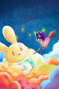 中秋节兔子女孩背景海报