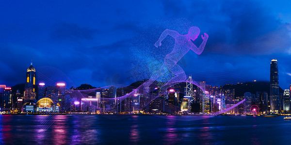 香港维多利亚港夜景摄影图智慧城市人工智能