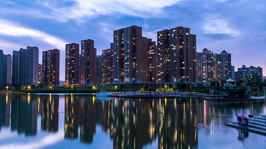 城市夜景灯光居民小区万家灯火居民楼