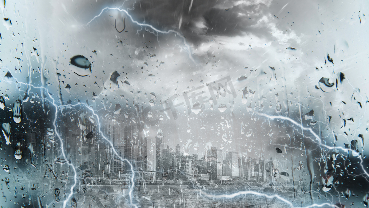 极端下雨天雷暴城市白天雷雨城市城市下雨摄影图配图高清摄影大图 千库网
