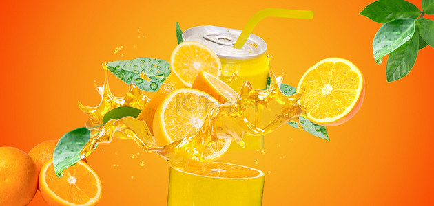 橙汁创意背景图片_橙子新鲜水果橙色创意合成背景