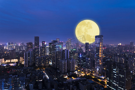 中秋明月城市建筑摄影图配图