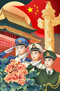 国庆节手绘海报背景图片_国庆节国庆军人