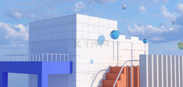 c4d小建筑背景图片_立体空间建筑C4D