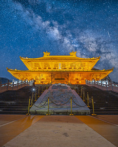 城市夜晚广西省柳州市柳州文庙夜景星空景区在拍摄摄影图配图