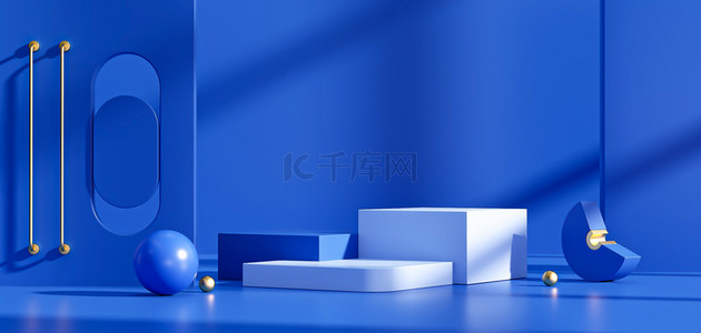 天猫保暖季背景图片_立体展示台产品底座蓝色
